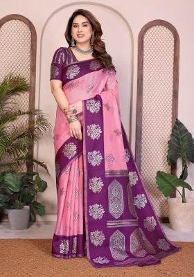 Wine Zari Work Silk Saree Set