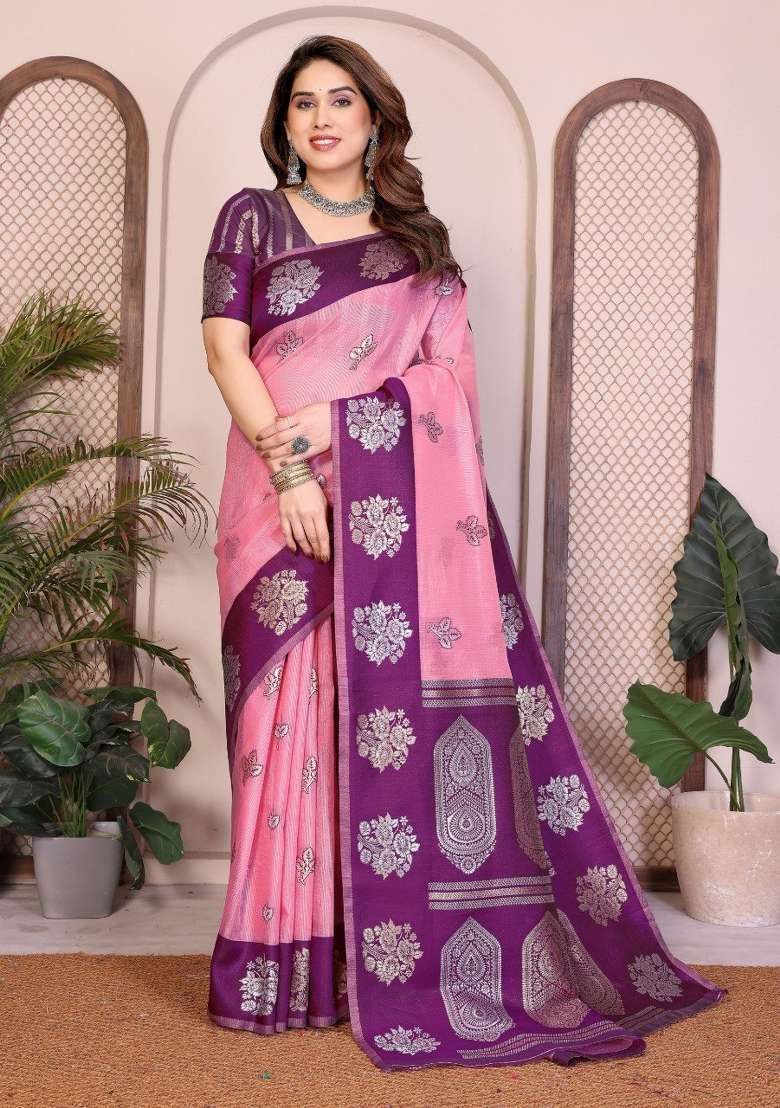 Wine Silk Saree Set with Zari Work for Diwali | Wedding & Festive Wear - Indya