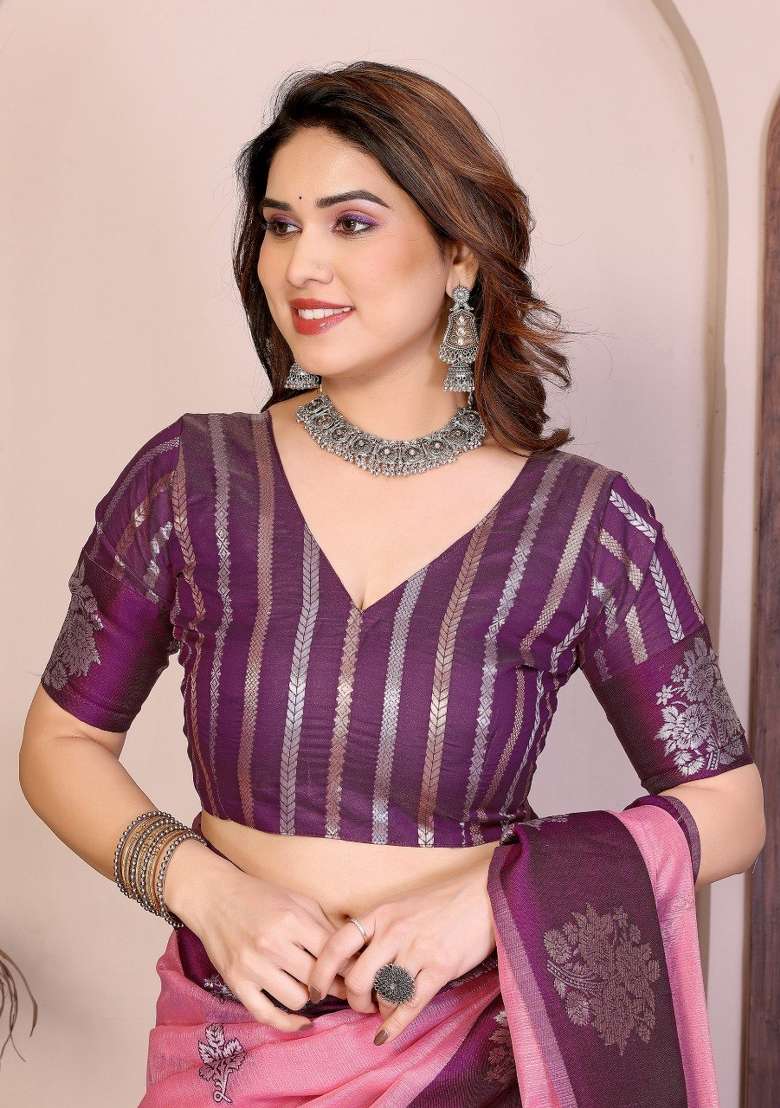 Wine Silk Saree Set with Zari Work for Diwali | Wedding & Festive Wear - Indya