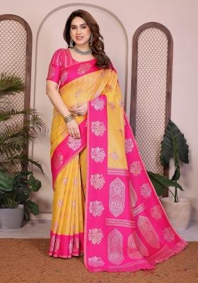 Rani Pink Zari Work Silk Saree Set