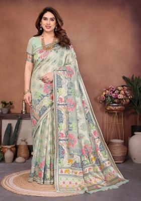 Grey Zari Work Silk Saree Set