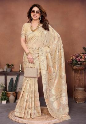 Cream Zari Work Silk Saree Set