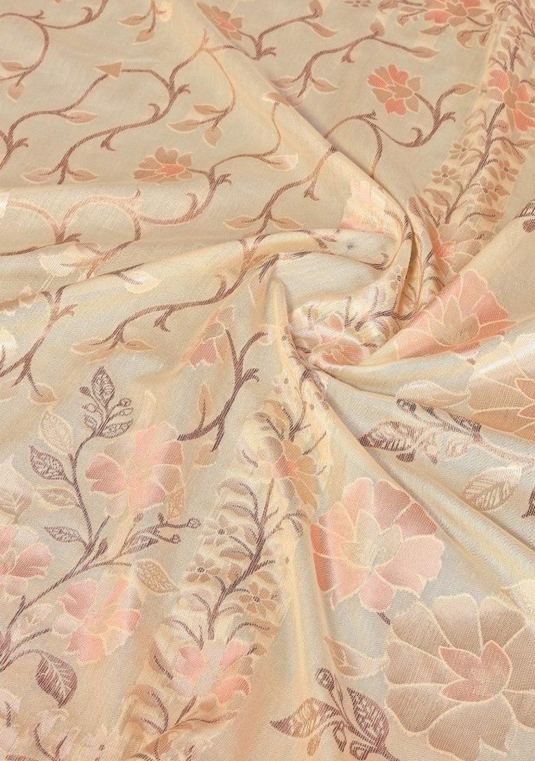 Cream Zari Work Silk Saree Set - Indya