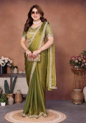 Mehendi Green Embroidered Fendi Saree Set