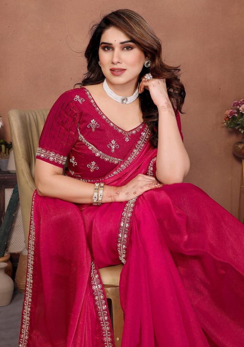 Pink Embroidered Fendi Saree Set - Indya