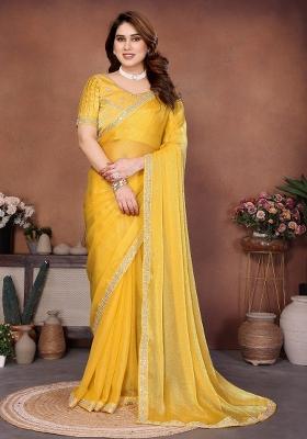 Yellow Embroidered Fendi Saree Set