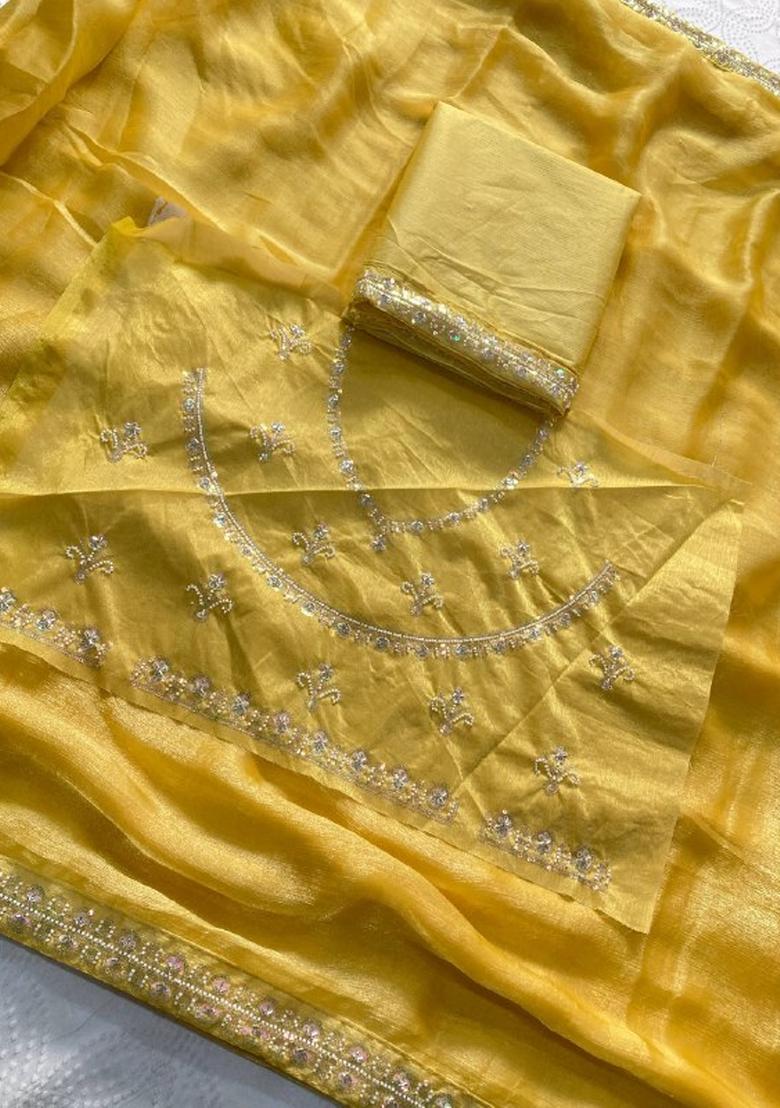 Yellow Embroidered Fendi Saree Set - Indya