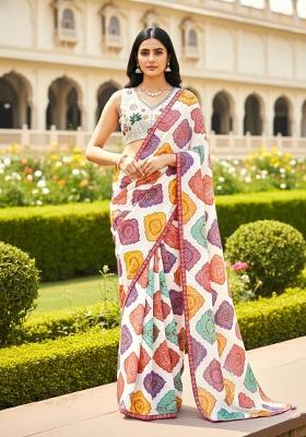 Multicolor Printed Georgette Saree Set