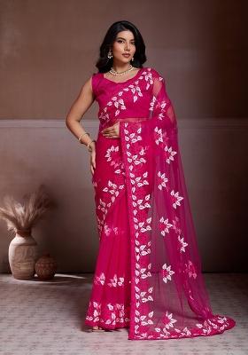 Pink Embroidered Chikankari Saree Set