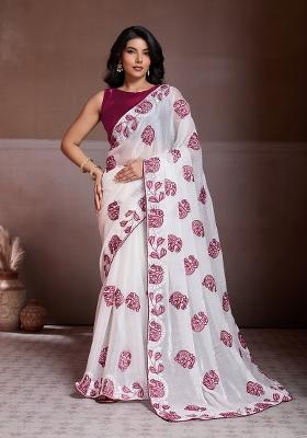 Off White Embroidered Saree Set