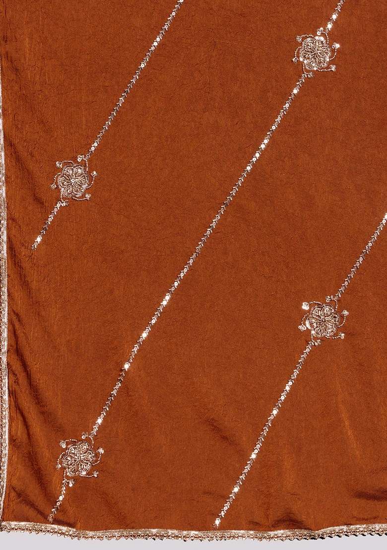 Rust Embroidered Silk Saree Set for Diwali and Festive Wear - Indya