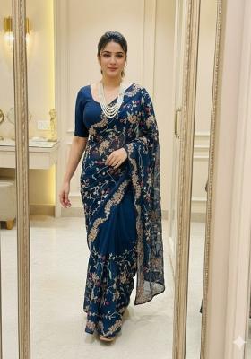 Orange Embroidered Silk Saree Set