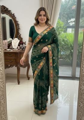 Green Embroidered Georgette Saree Set