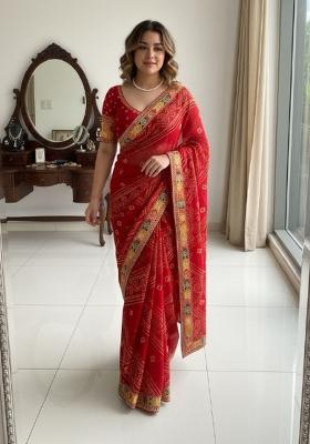 Maroon Embroidered Georgette Saree Set