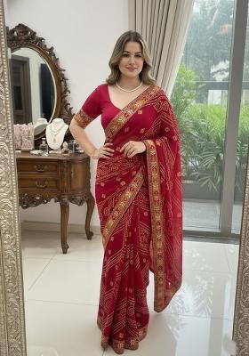 Pink Embroidered Georgette Saree Set