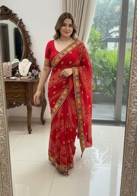 Red Embroidered Georgette Saree Set