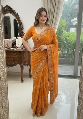 Yellow Embroidered Georgette Saree Set