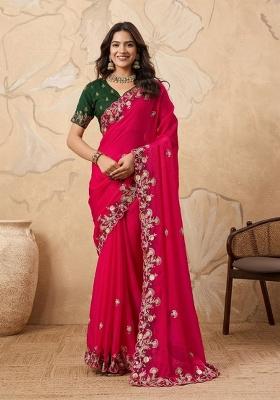 Pink Embroidered Fendi Saree Set