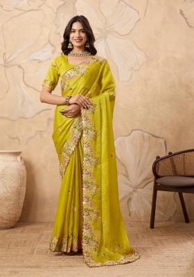 Yellow Embroidered Fendi Saree Set
