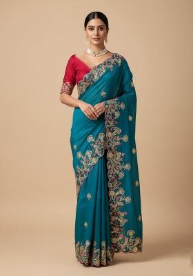 Blue Embroidered Fendi Saree Set