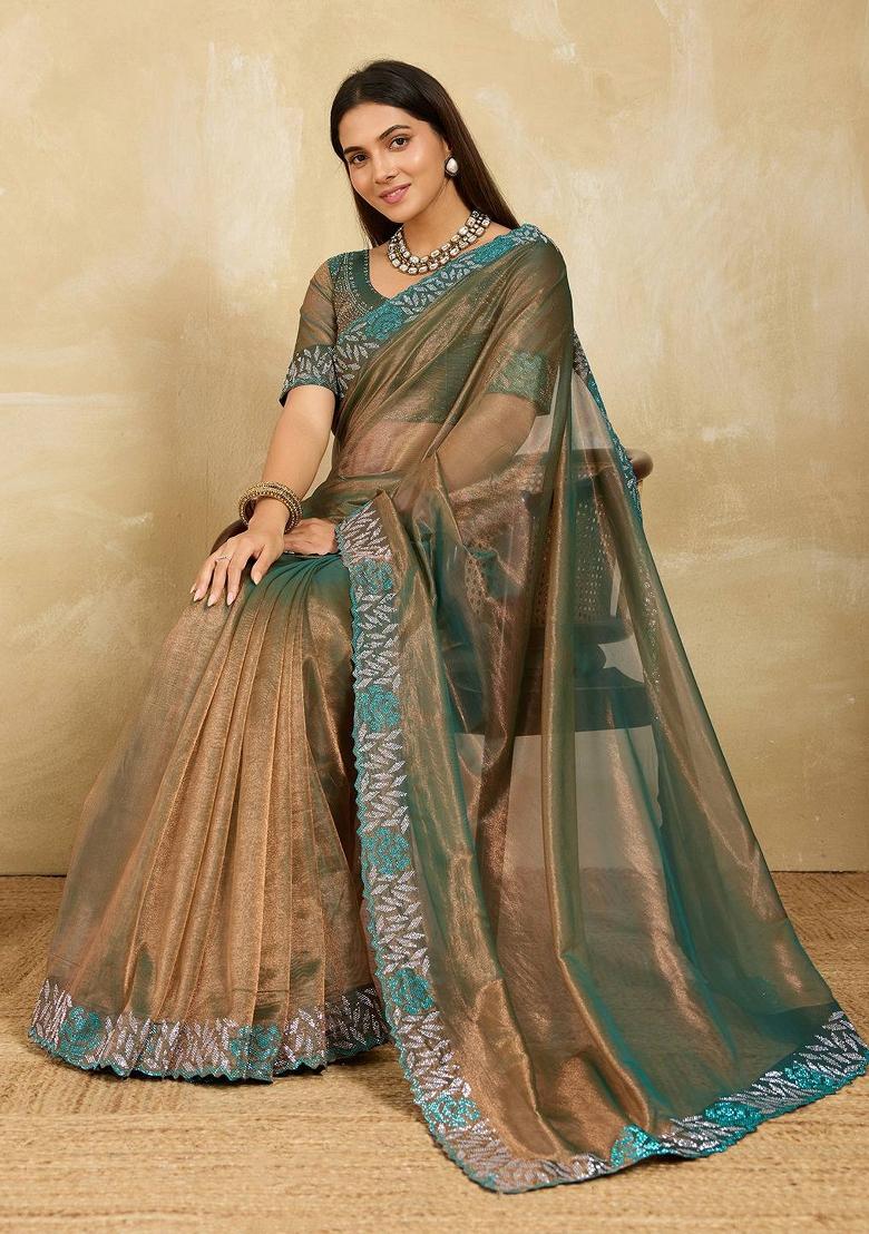 Multicolor Embroidered Net Saree Set - Indya