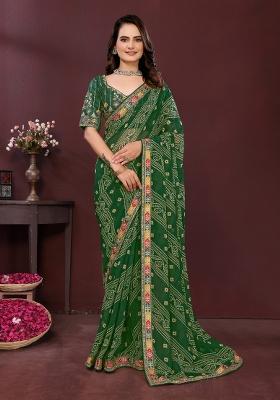 Green Embroidered Georgette Saree Set