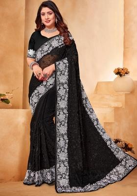 Black Embroidered Georgette Saree Set