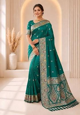 Rama Woven Design Silk Saree Set