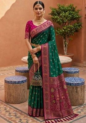 Rama Woven Design Silk Saree Set