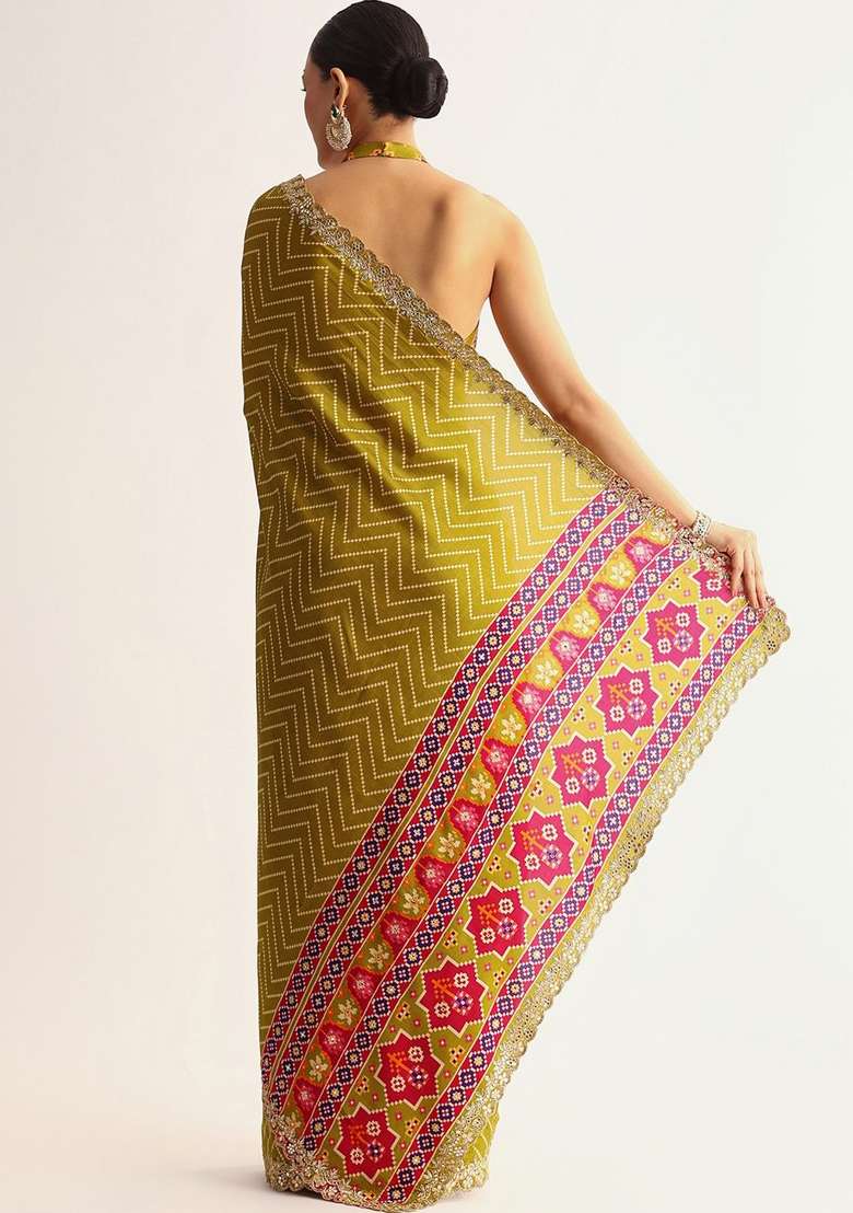 Yellow Embroidered Silk Saree Set for Diwali and Festive Wear - Indya