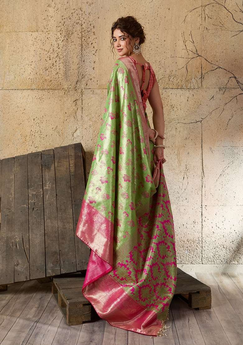Multicolor Weaving Work Silk Saree Set for Diwali | Wedding & Festive Wear - Indya