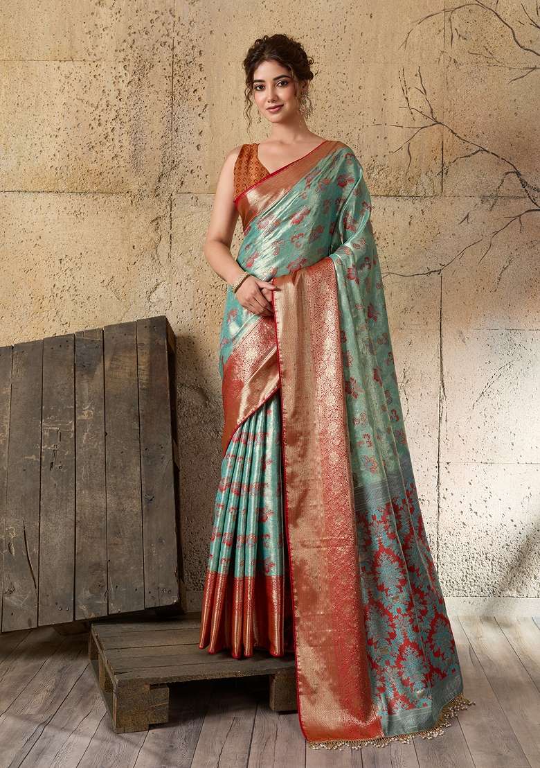 Multicolor Weaving Work Silk Saree Set for Diwali and Festive Wear - Indya
