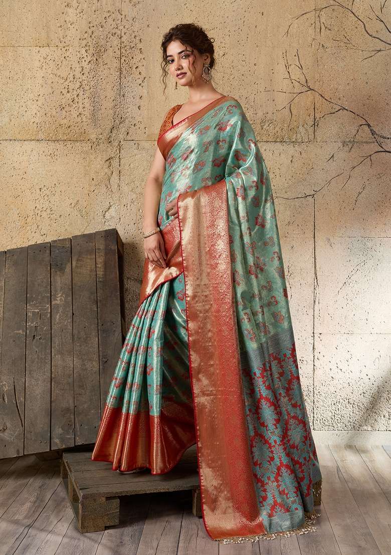 Multicolor Weaving Work Silk Saree Set for Diwali and Festive Wear - Indya