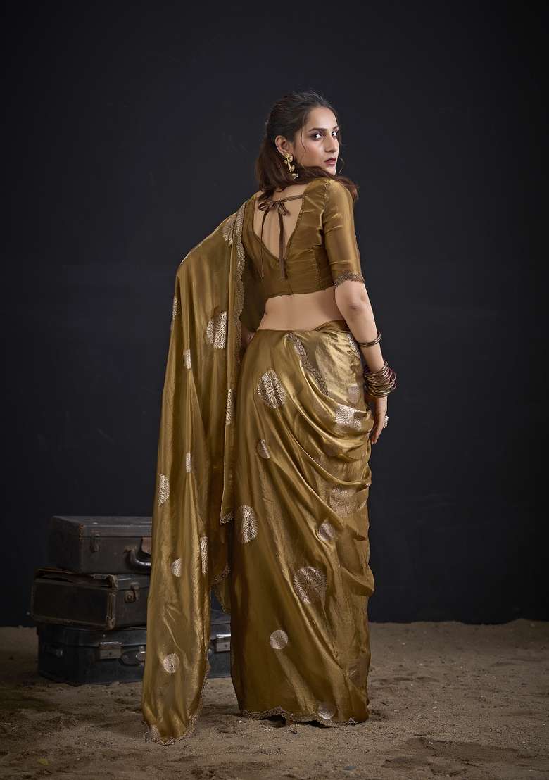 Gold Handwork Silk Saree Set - Indya