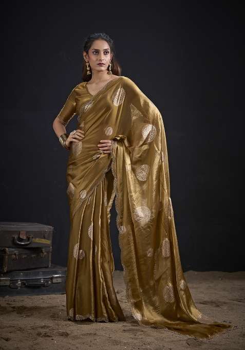 Gold Handwork Silk Saree Set for Diwali and Festive Wear