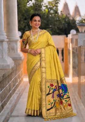 Yellow Zari Work Silk Saree Set for Diwali and Festive Wear