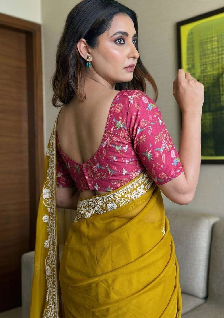 Yellow Embroidered Silk Saree Set for Diwali and Festive Wear - Indya