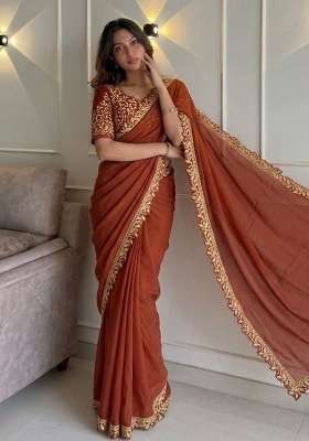 Peach Silk Saree Set with Embroidered for Diwali | Wedding & Festive Wear