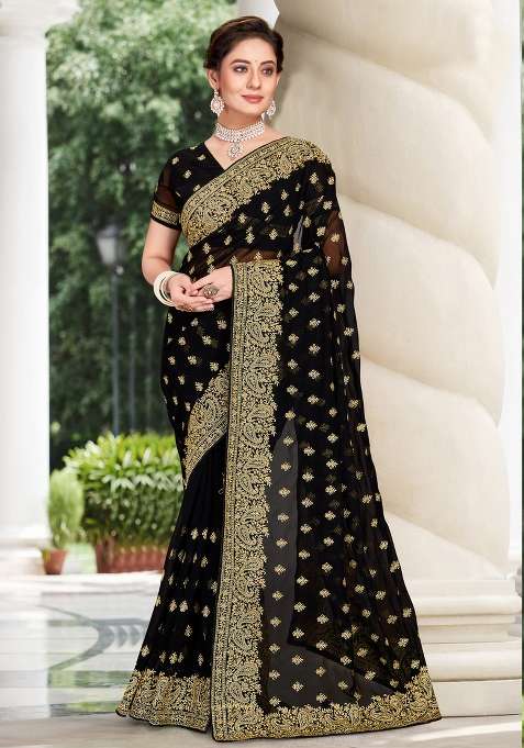 Black Work Georgette Saree Set with Sequin for Diwali | Wedding & Festive Wear