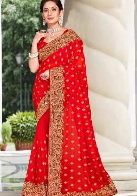 Red Work Georgette Saree Set with Sequin for Diwali | Wedding & Festive Wear