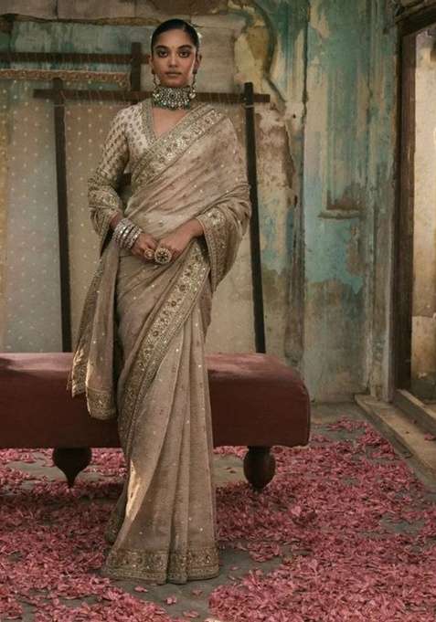 Golden Embroidery Silk Saree Set for Diwali and Festive Wear