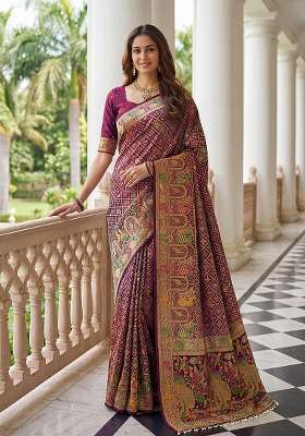 Wine Satin Saree Set with Embroidery for Diwali | Wedding & Festive Wear