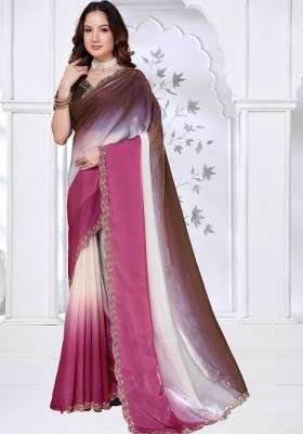 Pink Sequin Work Satin Saree Set for Diwali and Festive Wear