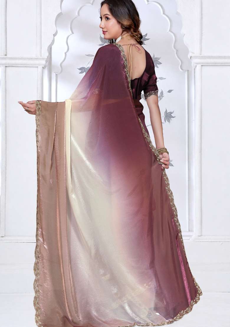 Multicolor Sequin Work Satin Saree Set for Diwali and Festive Wear - Indya