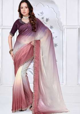 Multicolor Work Satin Saree Set with Sequin for Diwali | Wedding & Festive Wear