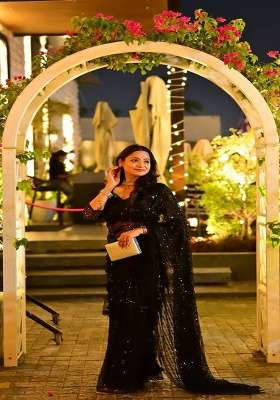 Black Embroidered Net Saree Set for Diwali and Festive Wear