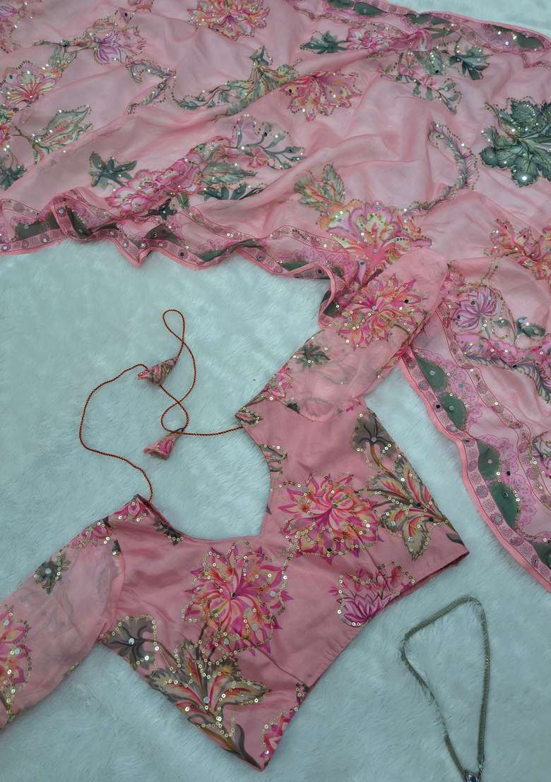 Dusty Pink Embroidered Silk Saree Set for Diwali and Festive Wear - Indya