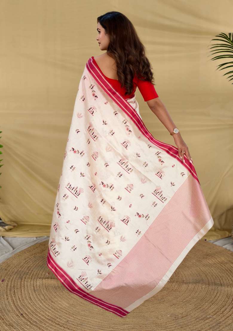 Red Embroidered Silk Saree Set - Indya