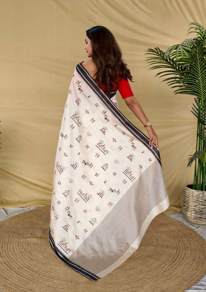 Black Embroidered Silk Saree Set - Indya