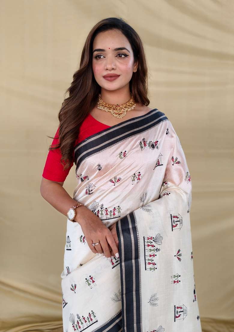 Black Embroidered Silk Saree Set - Indya